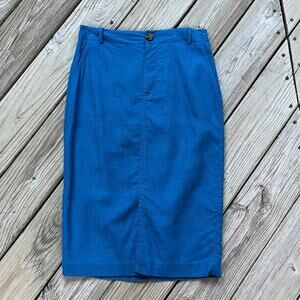 Ann Taylor Women's Blue Linen Blend Midi Pencil Skirt Size 4